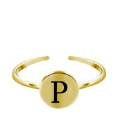 Lucardi Dames Ring alfabet verstelbaar goldplated - Ring - Cadeau - Echt Zilver - Goudkleurig
