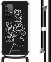 iMoshion Design hoesje met koord Galaxy A52(s) (5G/4G) - Abstract Gezicht Bloem - Zwart