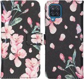 iMoshion Design Softcase Book Case Samsung Galaxy A12 hoesje - Blossom Watercolor Black