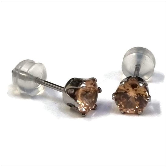 Aramat jewels ® - Oorbellen zirkonia zweerknopjes rond 5mm champagne chirurgisch staal