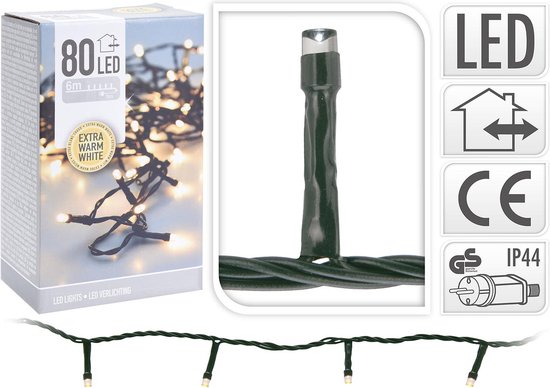 Kerstverlichting transparant snoer met 80 warm witte lampjes - 6 meter - Kerstlampjes/kerstlichtjes - binnen/buiten