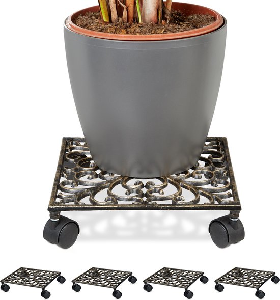 Support De Pot De Fleurs En Métal Robuste Avec Roulettes Roulantes