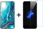 iPhone 7/8 Plus Hoesje Marmer Donkerblauw Oceaan Print Siliconen Case - 1x iPhone 7/8 Plus Screenprotector