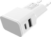 Grab 'n Go | Dubbele oplader |  2.4A/12W USB-C + USB-A Wall Charger | Wit | Voor het snel opladen van meerdere apparaten