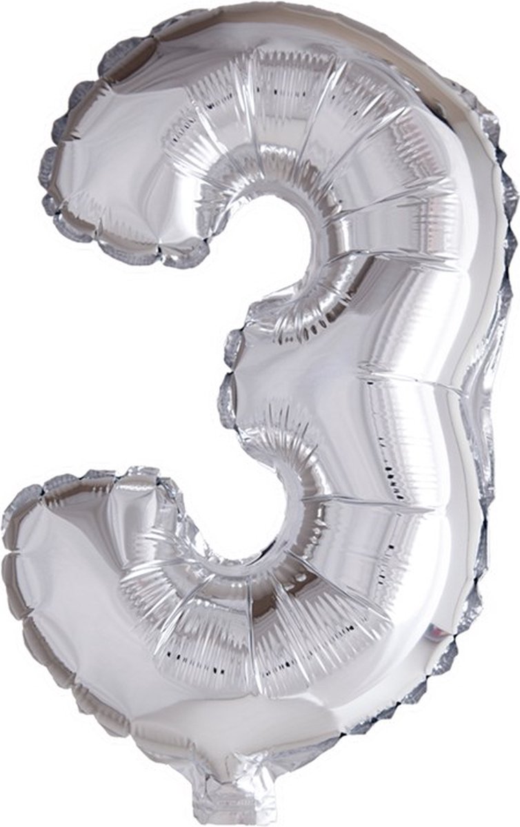Folie ballon cijfer 3 zilver 41cm