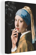 Canvas Schilderij Meisje met de parel - Vermeer - Roken - 60x80 cm - Wanddecoratie