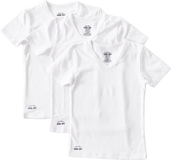 Little Label T-shirt Garçons Wit - Col V- 3 pièces - Ensemble discount - Taille 134-140 - Katoen BIO doux