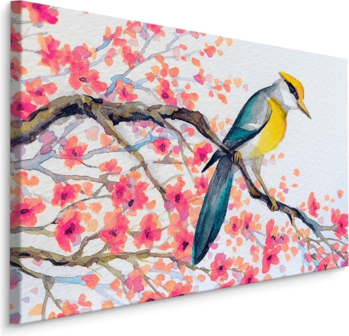 karo-art Schilderij - Vogel in Boom, Print op Canvas, Premium Print Multikleur