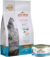 Almo Nature HFC Startpakket voor Katten - 1x HFC Droogvoer – Adult Sterilised – Kabeljauw 300g + 12x HFC Natvoer – Tonijn uit de Atlantische oceaan 70g