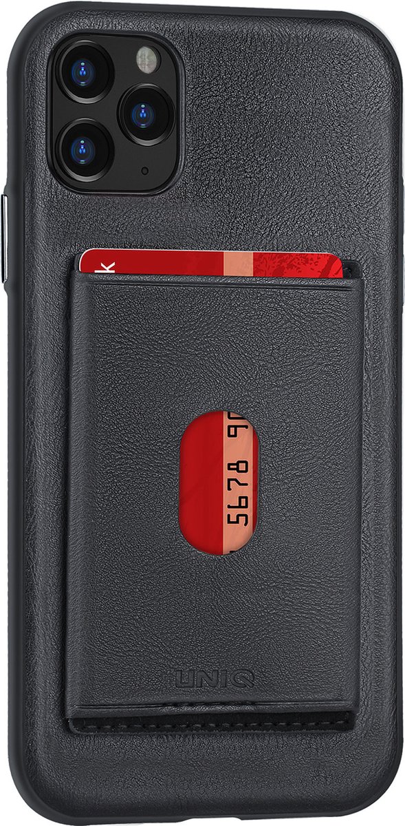 UNIQ Accessory Card Series Apple iPhone 11 Pro Max Zwart Backcover hoesje Pasjeshouder