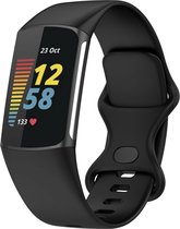 Siliconen Smartwatch bandje - Geschikt voor Fitbit Charge 5 / Fitbit Charge 6 siliconen bandje - zwart - Strap-it Horlogeband / Polsband / Armband - Maat: Maat S
