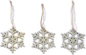 3x stuks houten kersthangers sterren 7,5 cm kerstornamenten - Houten ornamenten kerstversiering