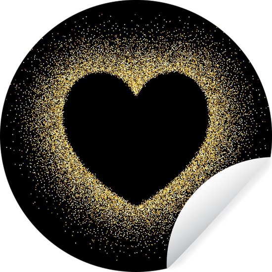 Gouden hart op een zwarte achtergrond Wandcirkel behangsticker ⌀ 30 cm / behangcirkel / muurcirkel / wooncirkel - zelfklevend & rond uitgesneden