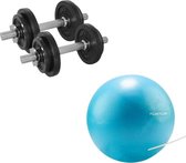 Tunturi - Fitness Set - Tunturi Fitnessbal 25 cm & Halterset 20 kg incl 2 Dumbbellstangen