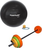 Tunturi - Fitness Set - Halterset 20 kg incl stang - Gymball Zwart 75 cm