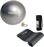 Tunturi - Fitness Set - Fitnessmat 180 x 60 x 1,5 cm - Gymball Zilver 55 cm