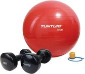 Tunturi - Fitness Set - Vinyl Dumbbell 2 x 5 kg - Gymball Rood 75 cm