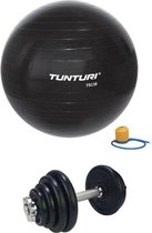 Tunturi - Fitness Set - Halterset 15 kg incl 1 Dumbbellstang  - Gymball Zwart 75 cm