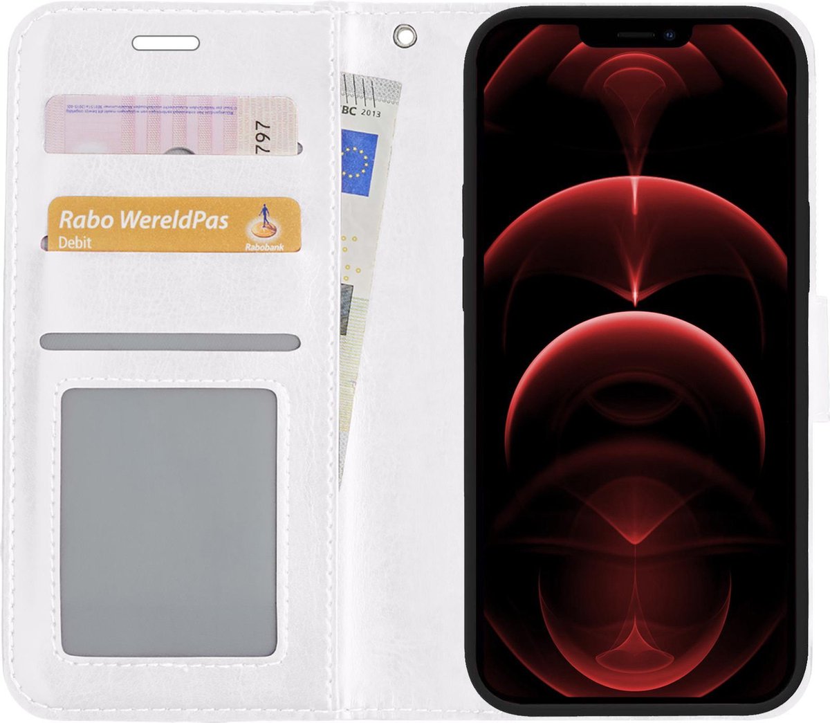 Hoes - Met Pasjeshouder - Geschikt voor Apple iPhone 13 Pro - Luxe Bookcase Portemonee - Flip Case - Kunstleer Book Case - Flipcase - Book Cover - Walletcase - PortemonneeHoes - Wit