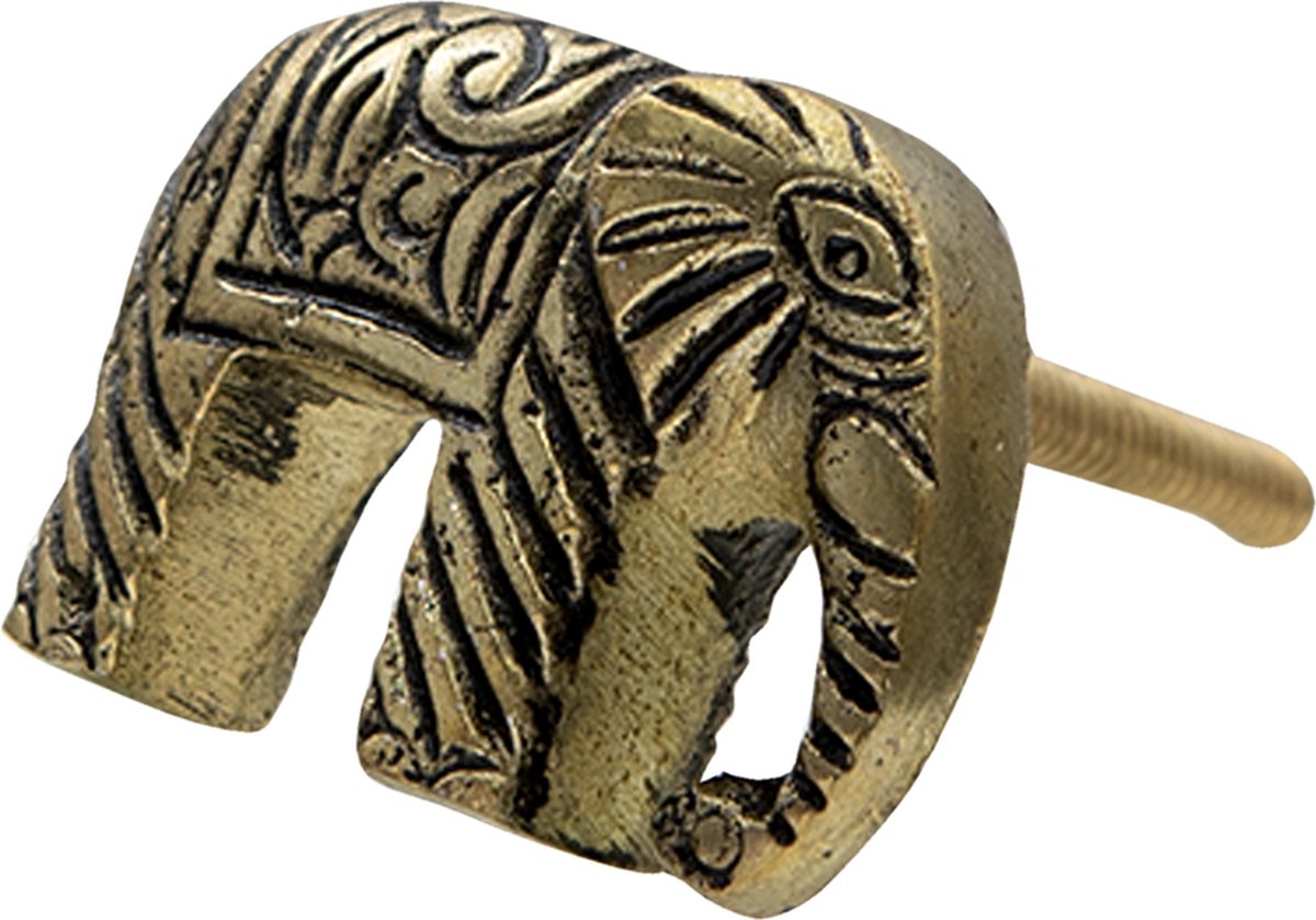 Clayre & Eef Deurknop Olifant 4x3 cm Goudkleurig Steen Meubelknop Kastknop