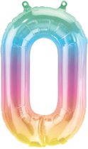 Folieballon ‘0’ Regenboog Pastel - 40 Centimeter