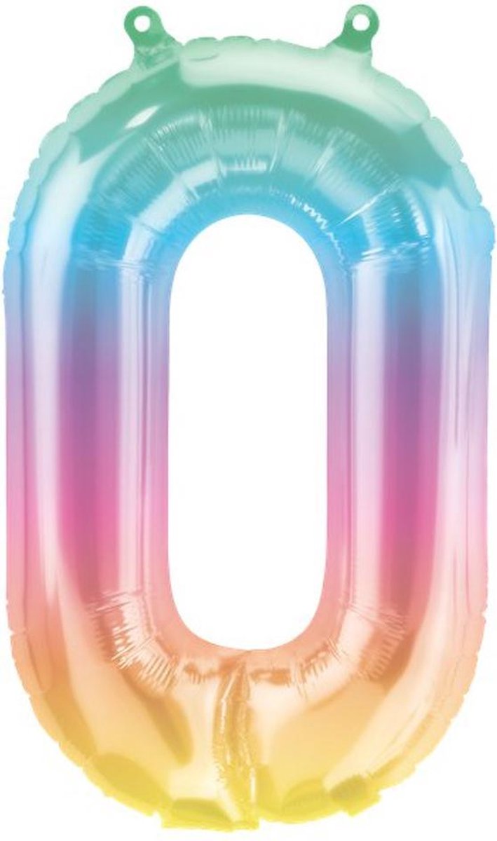 Folieballon ‘0’ Regenboog Pastel - 40 Centimeter