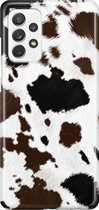 Samsung Galaxy A52 Telefoonhoesje - Premium Hardcase Hoesje - Dun en stevig plastic - Met Dierenprint - Koeien Patroon - Donkerbruin