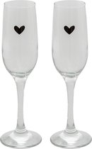 Clayre & Eef Champagneglas set van 2 Ø 5*23 cm / 200 ml Transparant Glas Hartje Wijnglas Champagneglas Prosecco Glas