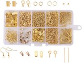 The basics box goud goudkleurig - kralen - buigringen - nietstiften - oorbellen - slotjes - karabijnsluitingen