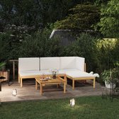 Decoways - 6-delige Loungeset met kussens massief acaciahout crèmekleurig