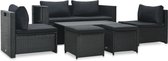 Decoways - 6-delige Loungeset met kussens poly rattan zwart