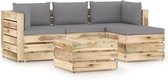 Decoways - 5-delige Loungeset met kussens groen geïmpregneerd hout