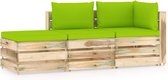 Decoways - 3-delige Loungeset met kussens groen geïmpregneerd hout