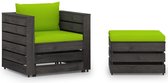 Decoways - 2-delige Loungeset met kussens grijs geïmpregneerd hout