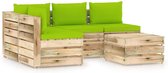 Decoways - 5-delige Loungeset met kussens groen geïmpregneerd hout