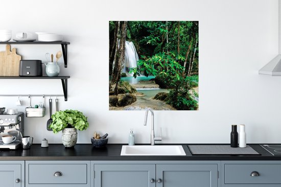 Poster Petites cascades parmi les arbres du parc national d'Erawan - 75x75 cm