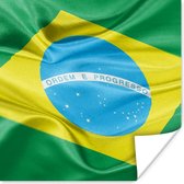 Poster Close-up van de vlag van Brazilië - 100x100 cm XXL