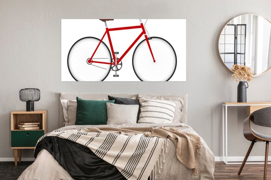 Poster Een zijaanzicht van een van een rode fiets - 150x75 cm - PosterMonkey
