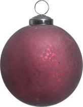 PTMD Snowy Kerstbal - H10 x Ø10 cm - Glas - Wijnrood