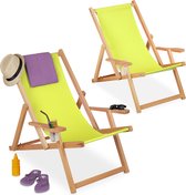 Relaxdays strandstoel hout - armleuning - verstelbare ligstoel - campingstoel - set van 2