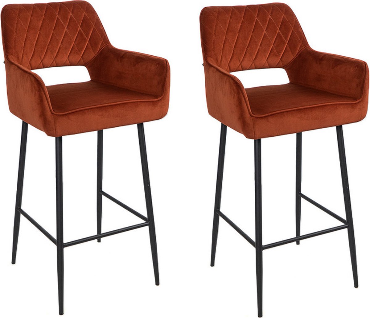 Bronx71 Velvet barkruk Mika koper 78 cm - Barkrukken set van 2 - barstoel