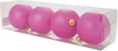 Set van 4 chique kerstballen in Fuchsia PVC 8 cm