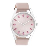 OOZOO Timepieces - Zilveren horloge met grijs roze leren band - C10816 - Ø45