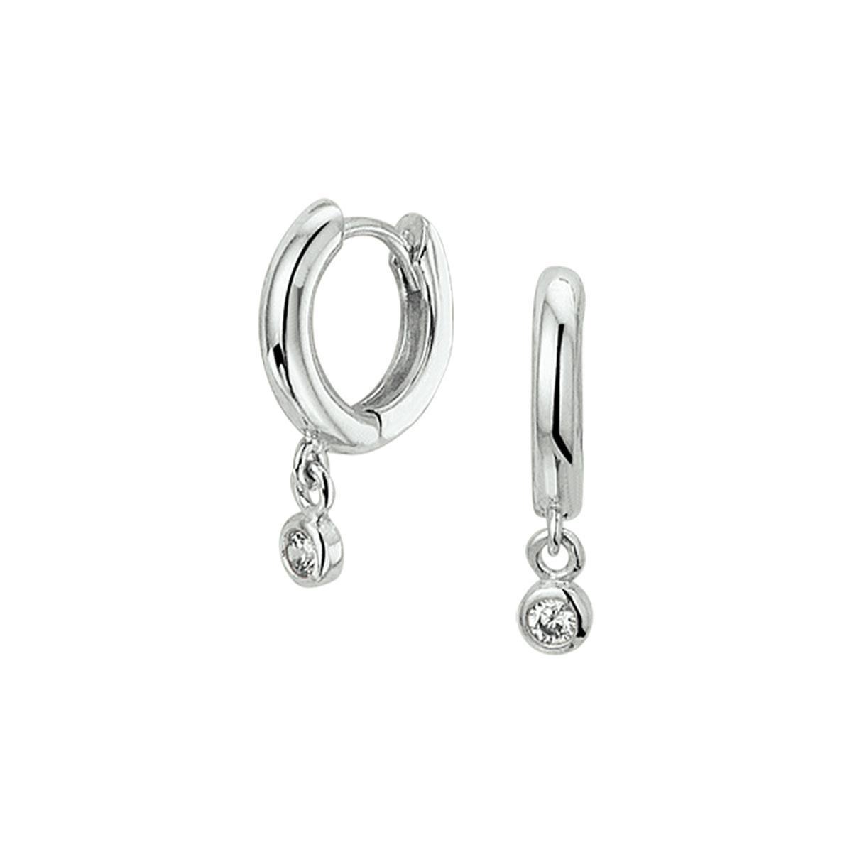 Huiscollectie klapoorring Zirkonia Zilver Gerhodineerd Glanzend
