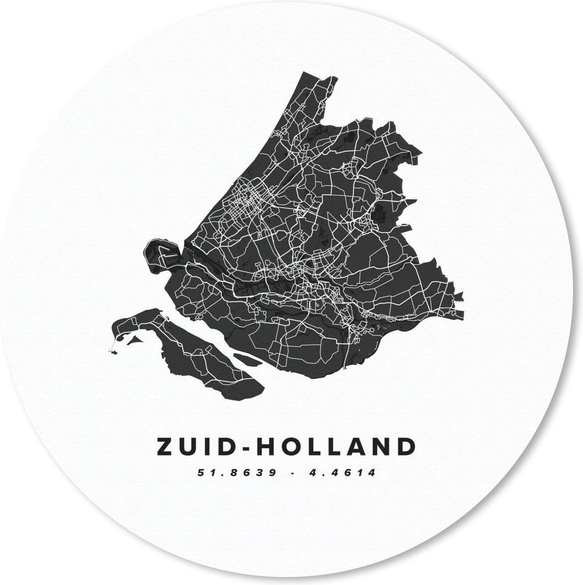 Muismat - Mousepad - Rond - Zuid-Holland - Nederland - Kaart - Wit - 50x50 cm - Ronde muismat