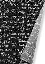Kerstpapier Vrolijk Kerstfeest Verschillende Talen- Breedte 30 cm - 200m lang