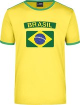 Brasil geel/groen ringer t-shirt Brazilie met vlag - heren - Braziliaanse landen shirt - supporter kleding 2XL