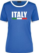 Italy supporter blauw/wit ringer t-shirt Italie met vlag - dames - landen shirt - supporter kleding / EK/WK M