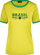 Brasil geel/groen ringer landen t-shirt logo met vlag Brazilie - dames - landen shirt - supporter kleding / EK/WK M