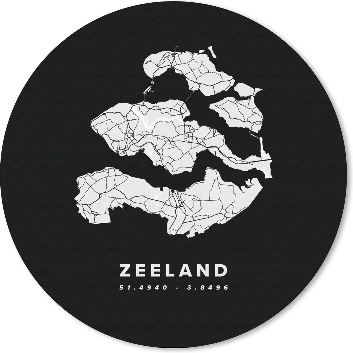 Muismat rond 50x50 cm - Mousepad Zeeland - Kaart - Nederland - Ronde muismatten